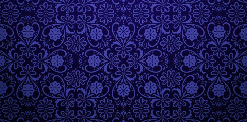 symmetrical blue floral seamless pattern ornament dark blue background with flowers and leaves for wallpapers, textile, fabrics printing, wrapping paper, surface texture, books cover, tiles decorative