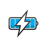 Battery charging with lightning bolt in blue color. vector