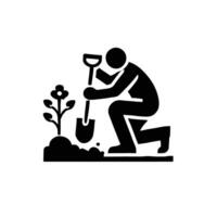 Man digging a hole with a shovel and plant vector