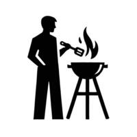 A silhouette of a man cooking on a barbecue vector