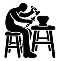 A black and white silhouette of a man working on a pottery wheel vector