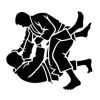 A silhouette of two men in a grappling position vector