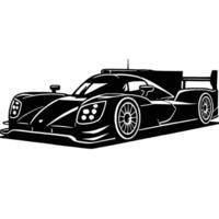 A black and white drawing of a racing car vector