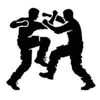 Two men are fighting in silhouette on a white background vector