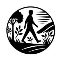 A silhouette of a man walking in the woods vector
