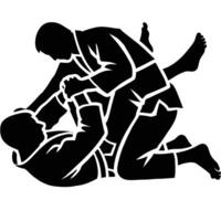 A silhouette of two men in a grappling position vector