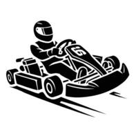 A black and white illustration of a go kart racer vector