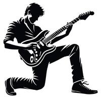 A silhouette of a man playing an electric guitar vector