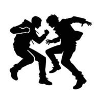 Two men fighting in silhouette on a white background vector