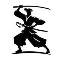 A silhouette of a samurai with two swords vector