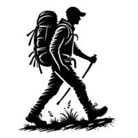 Silhouette of a man with a backpack walking vector