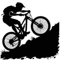 A silhouette of a man riding a mountain bike vector