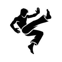 A silhouette of a man doing a kick vector