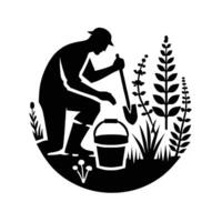 A silhouette of a man with a bucket and shovel vector