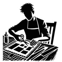 A silhouette of a man cutting paper with scissors vector