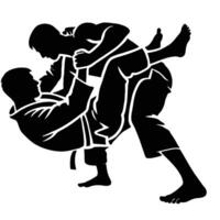 A silhouette of two men in a karate stance vector