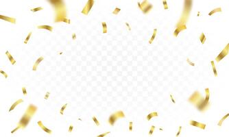 Gold confetti celebration party background design, Falling shiny golden confetti isolated on transparent background. Can be used for celebration, Christmas, New Year, Carnival festivity, vector
