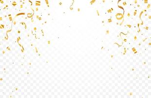 Gold confetti. Shiny ribbons falling on abstract background. Design template for party celebration and birthday banner background, confetti, vector