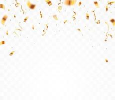 Gold confetti. Shiny ribbons falling on abstract background. Design template for party celebration and birthday banner background, confetti, vector