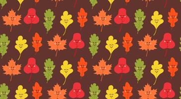 Kawaii autumn leaf seamless pattern vector