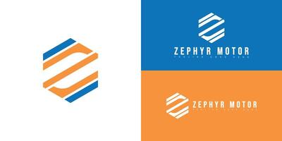 Modern initial hexagon letter ZM or MZ logo in blue-orange color isolated on multiple background colors. The logo is suitable for car cleaning and maintenance logo design inspiration templates. vector