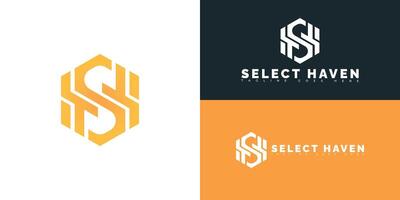 Modern initial hexagon letter SH or HS logo in orange color isolated on multiple background colors. The logo is suitable for product recommendation blog logo design inspiration templates. vector