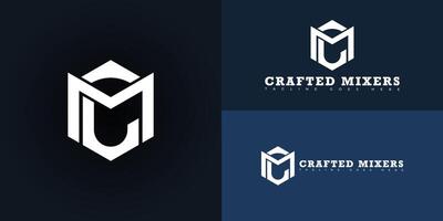 Modern initial hexagon letter CM or MC logo in white color isolated on multiple background colors. The logo is suitable for concrete contractor logo design inspiration templates. vector
