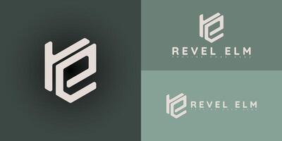 Modern initial hexagon letter RE or ER logo in white color isolated on multiple background colors. The logo is suitable for plant-based milk logo design inspiration templates. vector