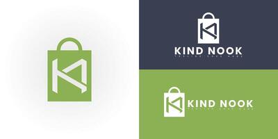 Modern initial rectangle letter KN or NK logo in green color isolated on multiple background colors. The logo is suitable for website store logo design inspiration templates. vector