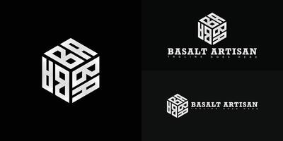 Modern initial hexagon letter BA or AB logo in silver color isolated on multiple background colors. The logo is suitable for stone-cutting operation logo design inspiration templates. vector