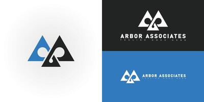 Modern initial triangle letter A or AA logo in blue-black color isolated on multiple background colors. The logo is suitable for real estate investment logo design inspiration templates. vector