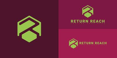 Modern initial hexagon letter R or RR logo in green color isolated on multiple background colors. The logo is suitable for employee benefits investment app logo design inspiration templates. vector