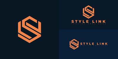 Modern initial hexagon letter SL or LS logo in orange color isolated on multiple background colors. The logo is suitable for product marketing service logo design inspiration templates. vector