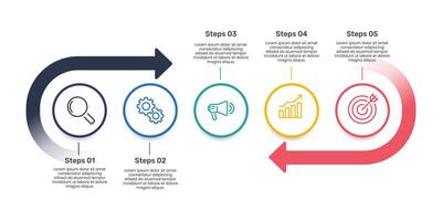Infographic arrows with circle 5 Cycles to Business Success. Business presentation, Plan, Strategy and Marketing. vector