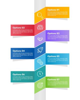 Vertical brochure infographic 7 options. Business presentation, Banner, Poster, Strategy and Marketing.