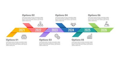 Business timeline 6 years. Infographic colorful design template for business. Business presentation, Milestone, Anniversary, Plan, and Roadmap. vector
