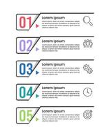 Vertical infographic number labels design. 5 Options to Success. Business presentation, Workflow, Brochure, Banner, Marketing and Strategy. vector
