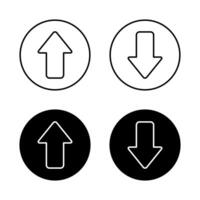 Up and down arrow line icon set on black circle vector