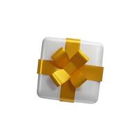 3d render Christmas gold present top view. illustration of realistic surprise with ribbon. Wrapped prize for party, event, birthday. Rendering gift to shopping sale. Trendy package with bow vector