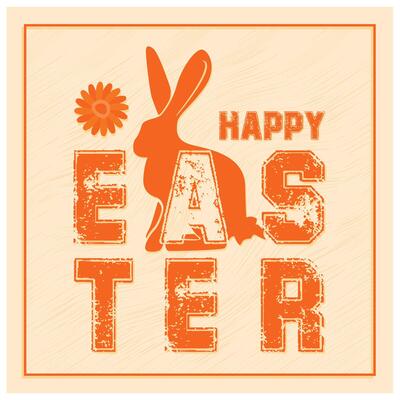 Happy Easter text decorated with cute bunnies. Easter celebration with rabbit silhouette. Easter 2025 concept. Flat illustration.