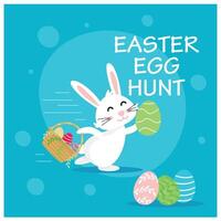 Fun Easter Egg hunt contest. Easter festival with cute bunnies running around. Easter 2025 concept. Flat illustration. vector