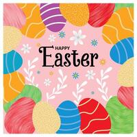Creative Easter with colorful eggs. Spring floral background. Easter 2025 concept. Flat illustration. vector