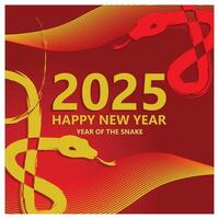 Chinese New Year 2025 in red and gold. Chinese zodiac symbol, Snake. Chinese New Year 2025 concept. Flat illustration. vector