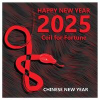 Chinese New Year 2025 in red. Chinese zodiac symbol, Snake. Chinese New Year 2025 concept. Flat illustration. vector