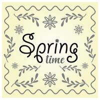 Spring text with floral elements. Beautiful flowers and leaves in spring. Spring Flourishing concept. Flat illustration. vector