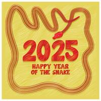 The year 2025, year of the snake. Chinese New Year with red and gold decorations. Chinese New Year 2025 concept. Flat illustration. vector
