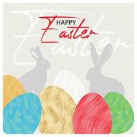 Happy Easter with eggs and bunnies. Rabbit silhouette on gray background. Easter 2025 concept. Flat illustration. vector
