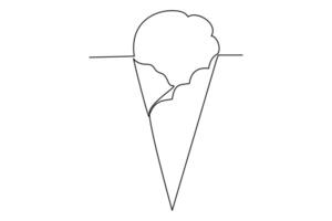 Continuous line drawing of Ice cream in waffle cone isolated on white background vector