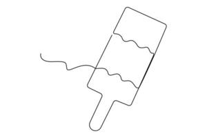 continuous line of bitten ice cream.one line drawing of ice cream with a bitten wooden stick vector