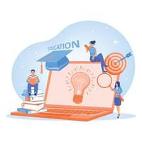 A group of people taking part in distance learning. Online graduation on the laptop. E-learning concept. Flat illustration. vector